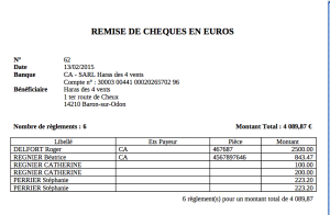 Bordereau de remise en banque des règlements